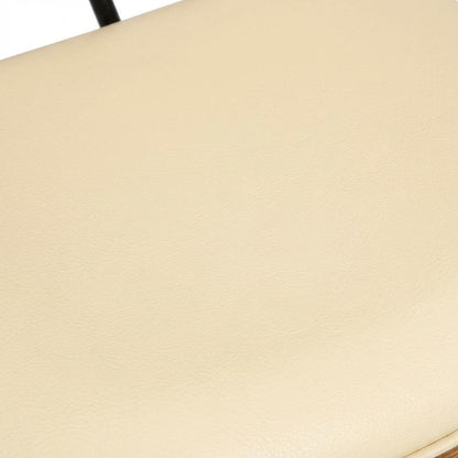 Cream Faux Leather Mid-Century Counter Height Barstool with Walnut Wood Finish