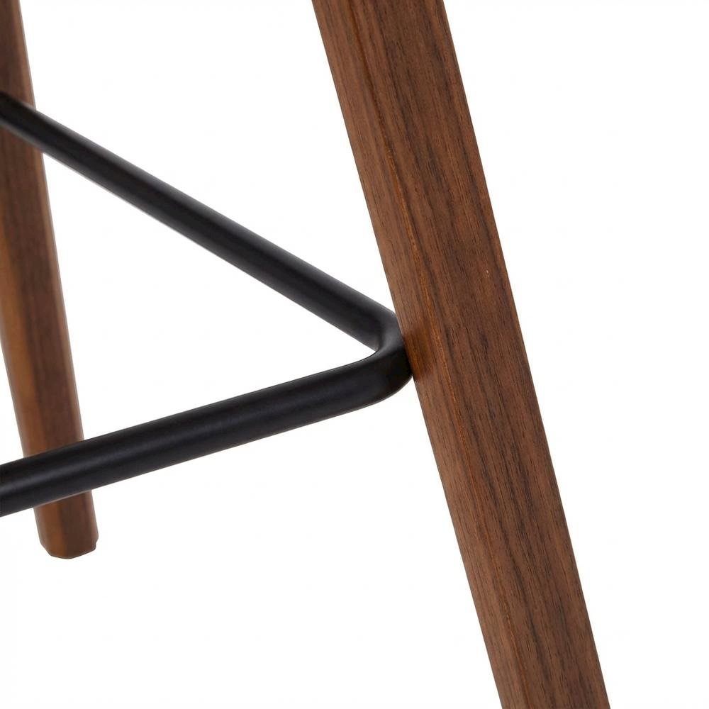 Cream Faux Leather Mid-Century Counter Height Barstool with Walnut Wood Finish