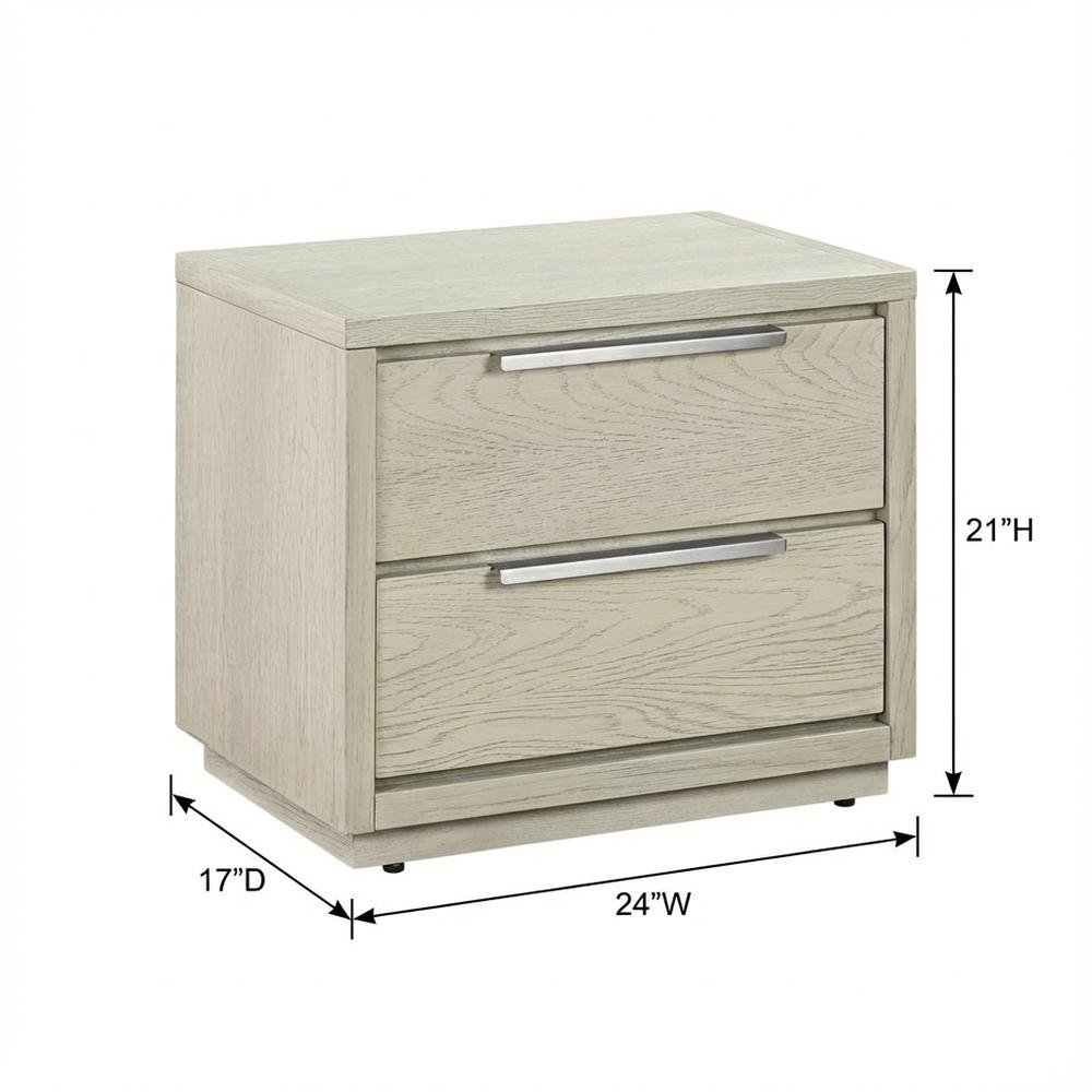 Grey Oak Wooden Nightstand with 2 Drawers for Bedroom Storage