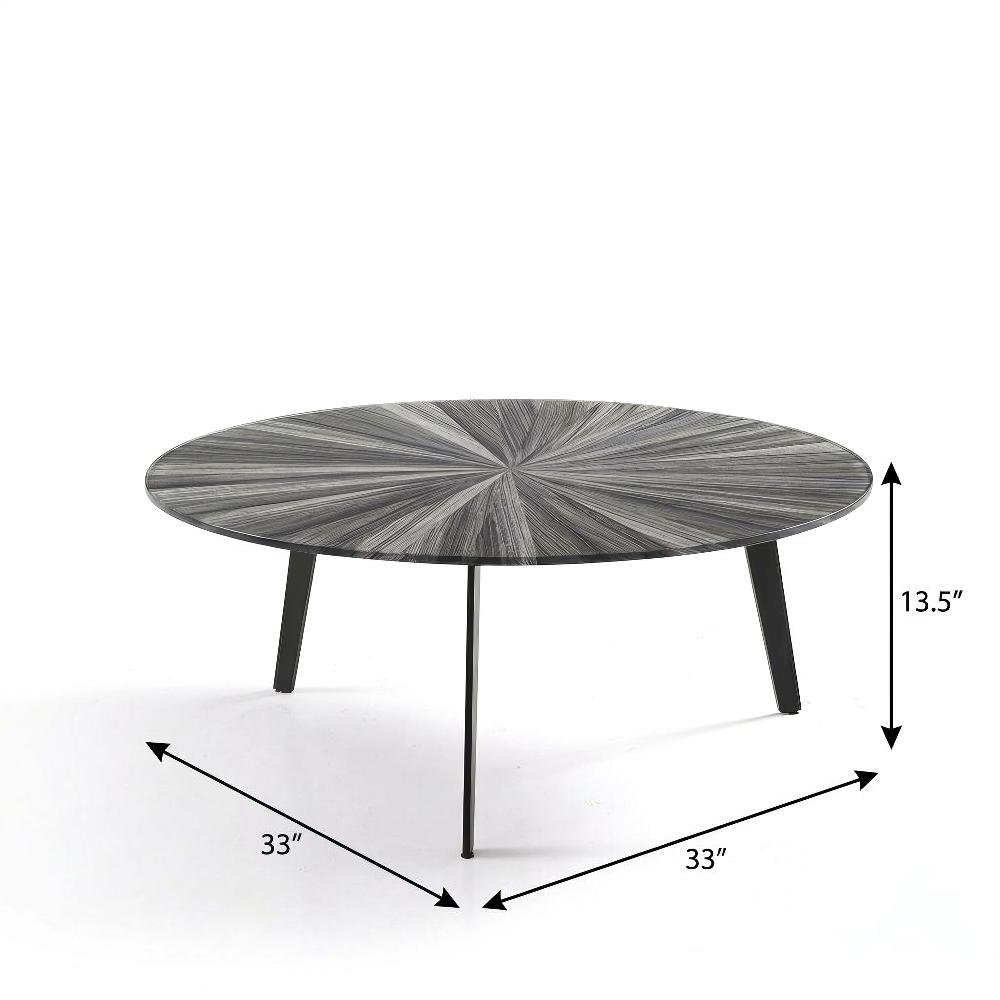 Gray Round Coffee Table with Tempered Glass Top and Metal Tripod Base