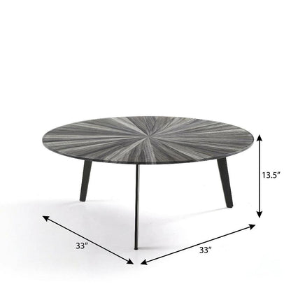 Gray Round Coffee Table with Tempered Glass Top and Metal Tripod Base