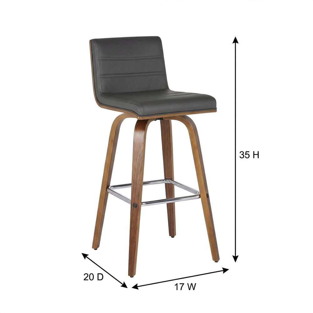 Counter Height Barstool with Grey Faux Leather Seat and Comfortable Back