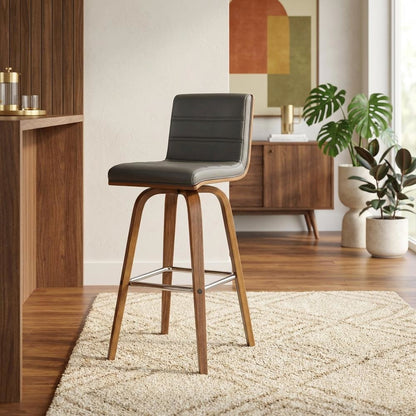 Counter Height Barstool with Grey Faux Leather Seat and Comfortable Back