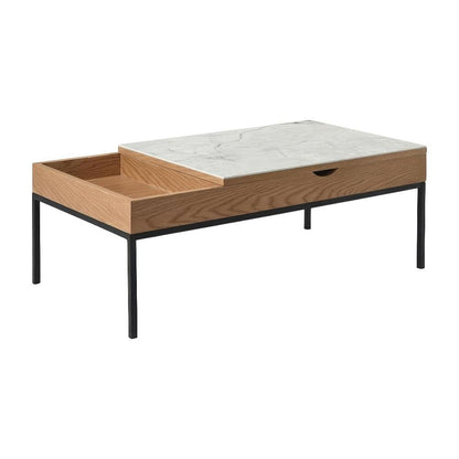 Rectangular Oak Finish Lift-Top Coffee Table with Sintered Stone Top