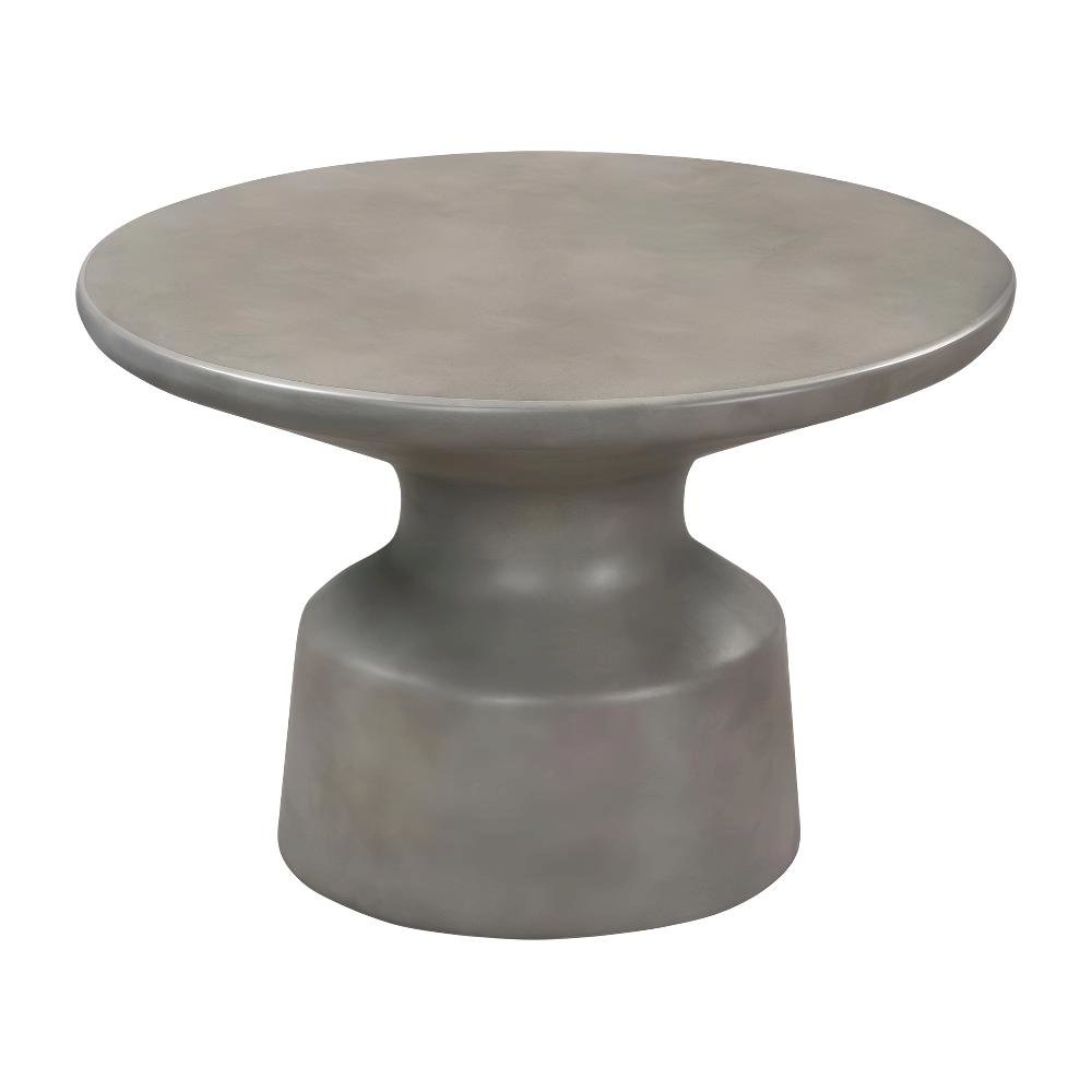 Grey Round Pedestal Coffee Table with Sturdy Concrete Top and Solid Base