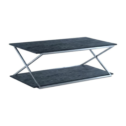 Black Veneer Coffee Table with Brushed Stainless Steel Frame and Sturdy Design