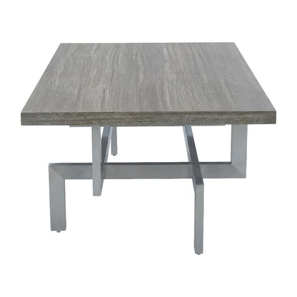 Gray Wood Coffee Table with Brushed Stainless Steel Base and Modern Design