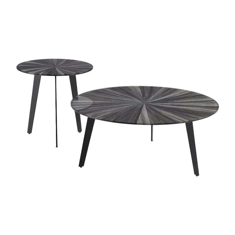 Gray Mid-Century Round Coffee Table Set with Tempered Glass Tops, Tripod Legs