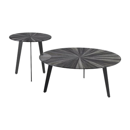 Gray Mid-Century Round Coffee Table Set with Tempered Glass Tops, Tripod Legs