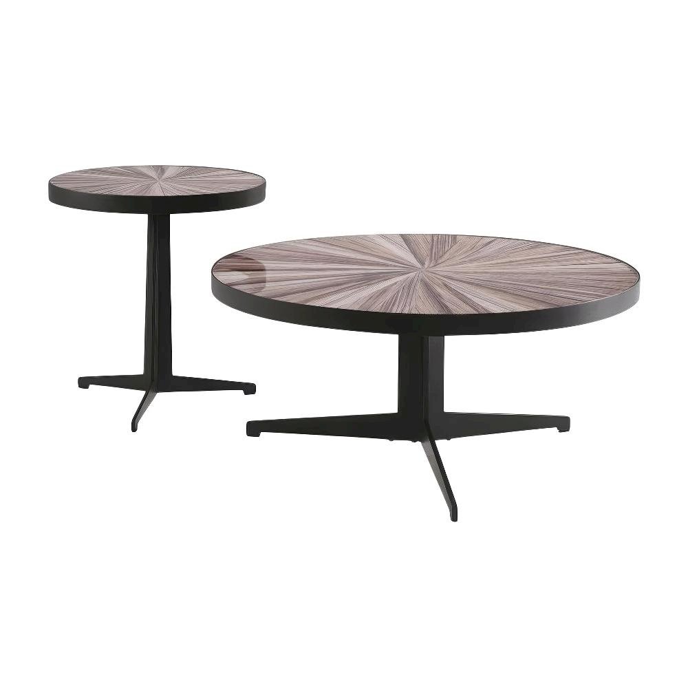 Round Maroon Coffee Table Set with Tempered Glass Top 2-Piece Metal Tripod Legs
