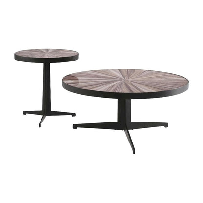 Round Maroon Coffee Table Set with Tempered Glass Top 2-Piece Metal Tripod Legs
