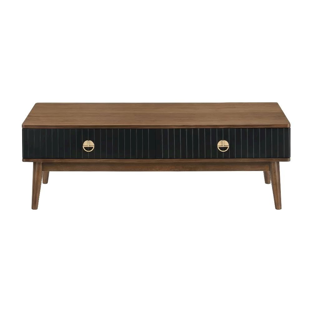 Black Veneer Coffee Table with Walnut Wood Frame and Sturdy Construction