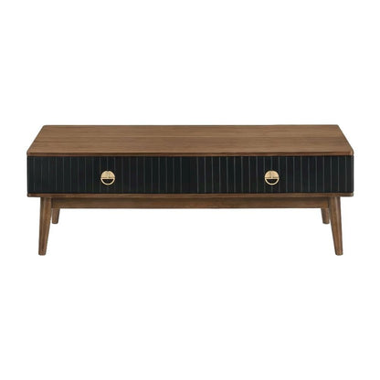 Black Veneer Coffee Table with Walnut Wood Frame and Sturdy Construction