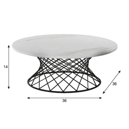 White Marble Coffee Table with Black Metal Base and Durable Frame