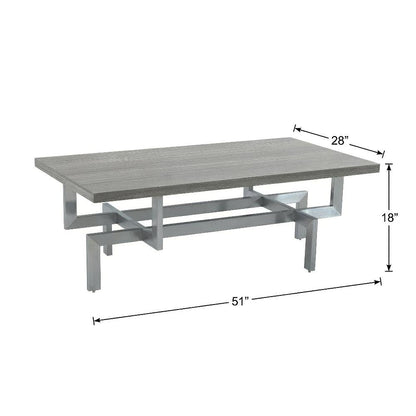Gray Wood Coffee Table with Brushed Stainless Steel Base and Modern Design