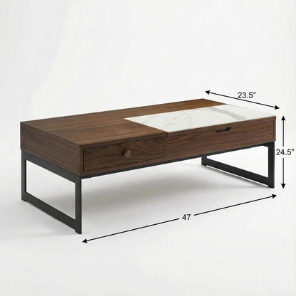 Rectangular Walnut Lift-Top Coffee Table with Sintered Stone Panel
