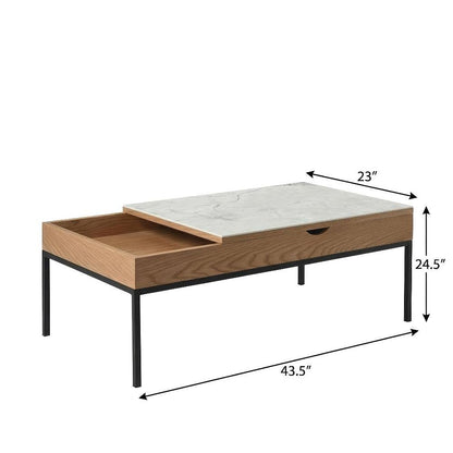 Rectangular Oak Finish Lift-Top Coffee Table with Sintered Stone Top