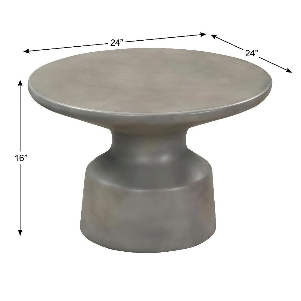 Grey Round Pedestal Coffee Table with Sturdy Concrete Top and Solid Base