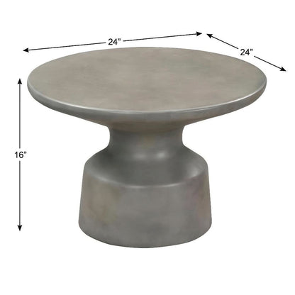Grey Round Pedestal Coffee Table with Sturdy Concrete Top and Solid Base