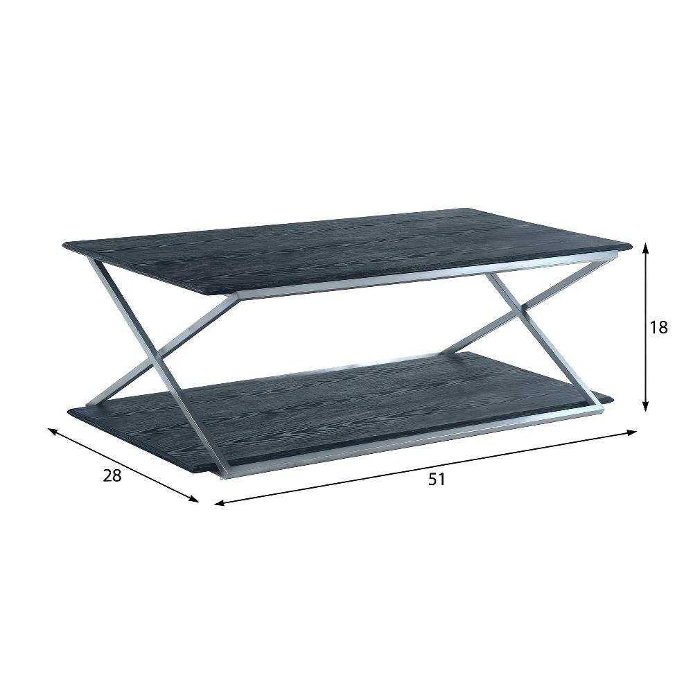 Black Veneer Coffee Table with Brushed Stainless Steel Frame and Sturdy Design