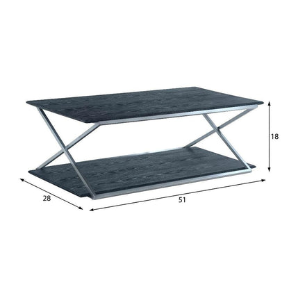 Black Veneer Coffee Table with Brushed Stainless Steel Frame and Sturdy Design