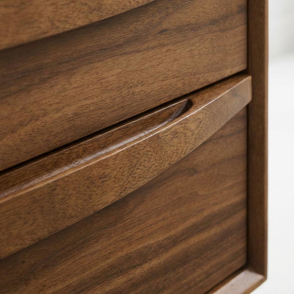 Walnut Finish Nightstand with 2 Drawers and Shelf for Bedroom Storage