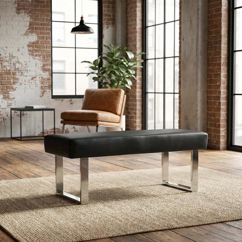 Black Upholstered Bench with Fabric Cover and Classic Design