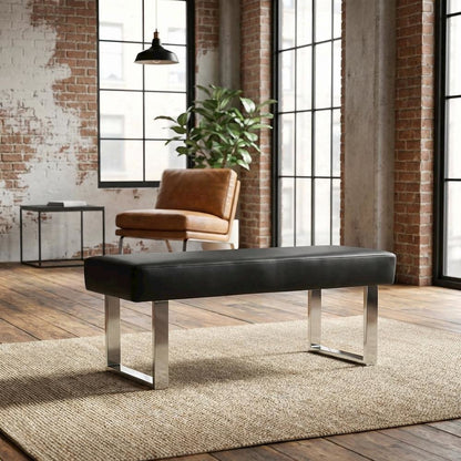 Black Upholstered Bench with Fabric Cover and Classic Design