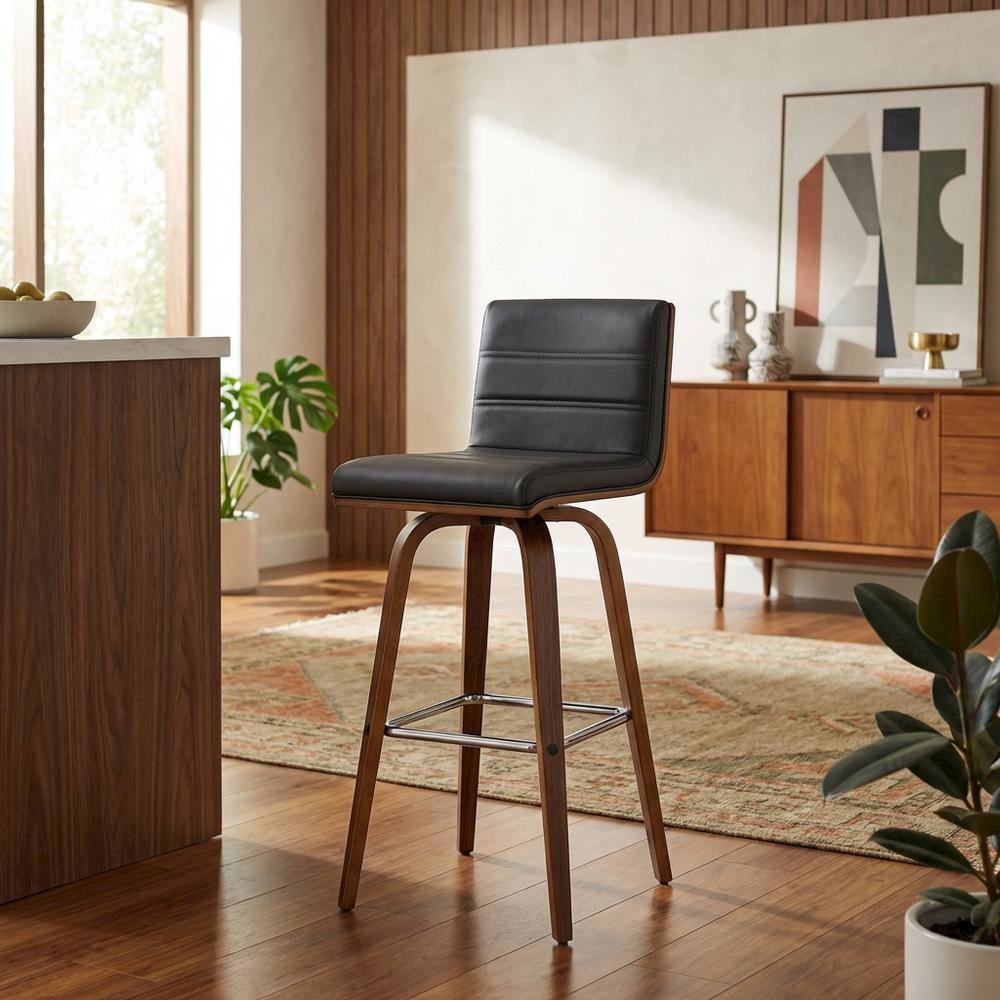 Counter Height Barstool with Grey Faux Leather Seat and Comfortable Back
