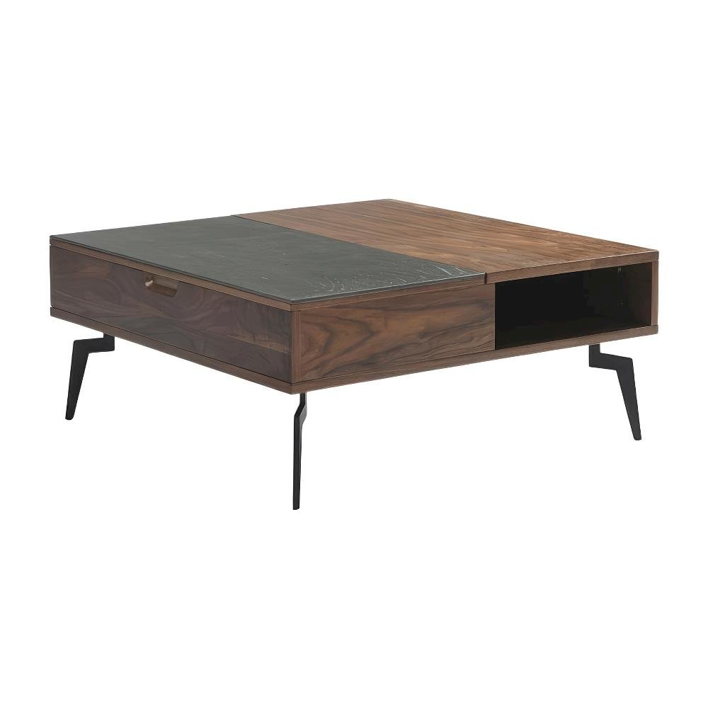 Square Lift-Top Coffee Table Walnut Finish with Sintered Stone Panel