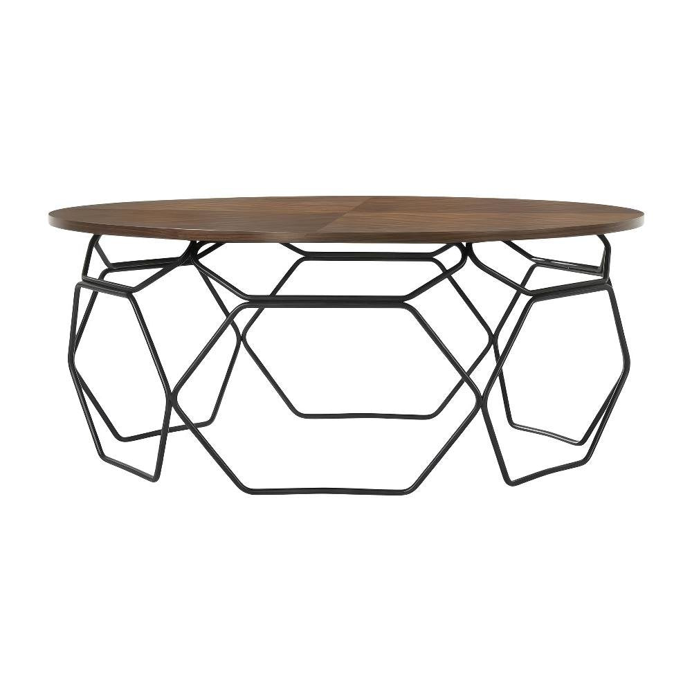 Walnut Veneer Coffee Table with Black Metal Base and Modern Design