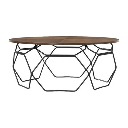Walnut Veneer Coffee Table with Black Metal Base and Modern Design