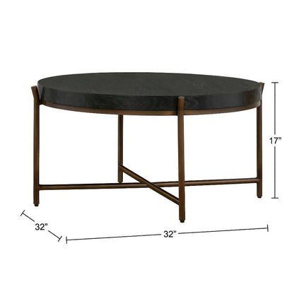Brushed Oak and Metal Round Coffee Table with Sturdy Frame and Modern Design