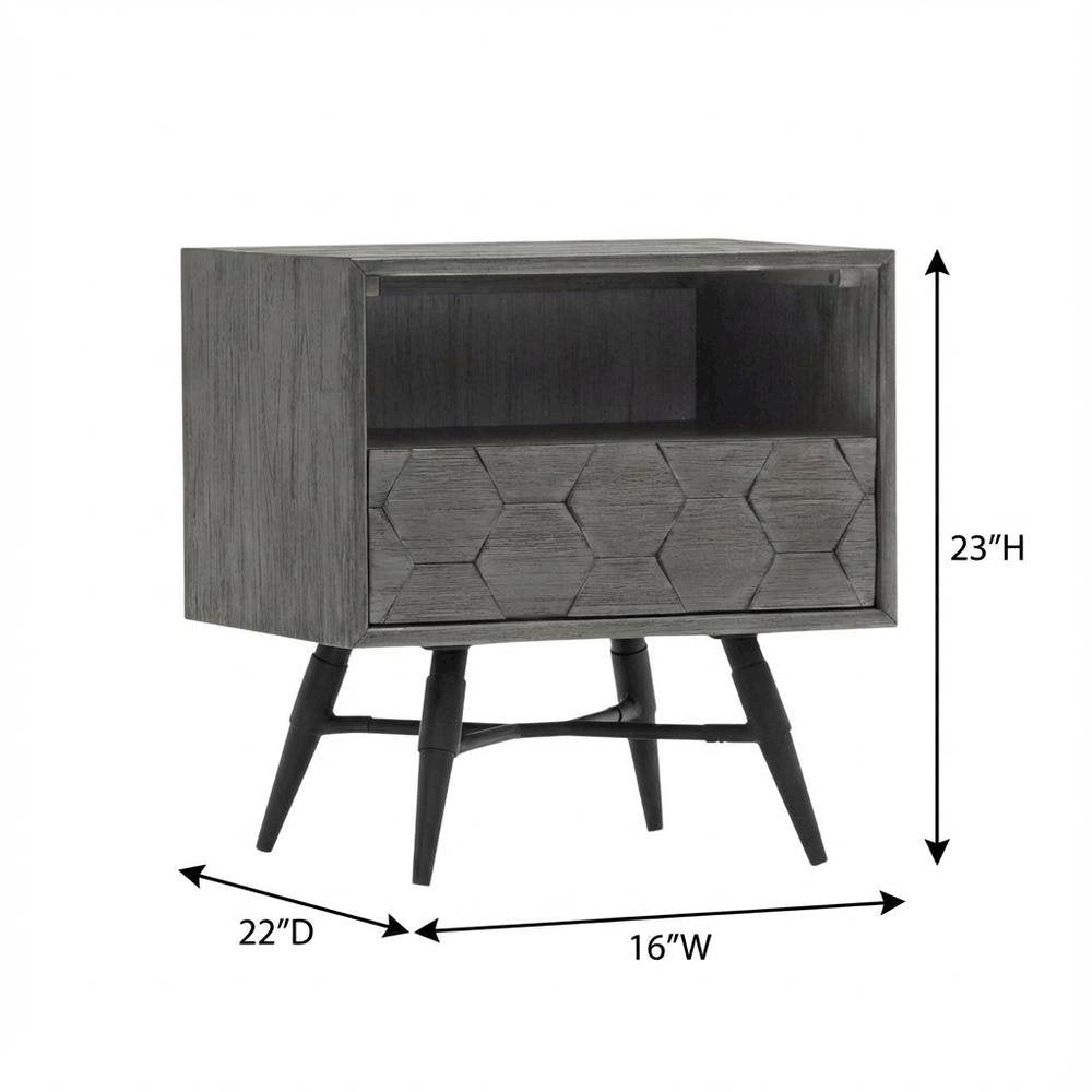 Grey Acacia Wood Nightstand with Single Drawer and Sturdy Legs