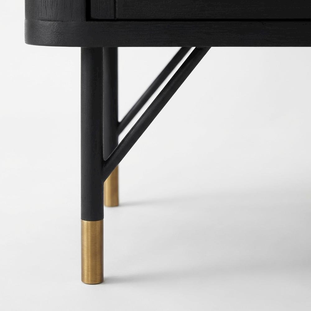 Black Acacia Nightstand with Rattan Accent and Sturdy Legs