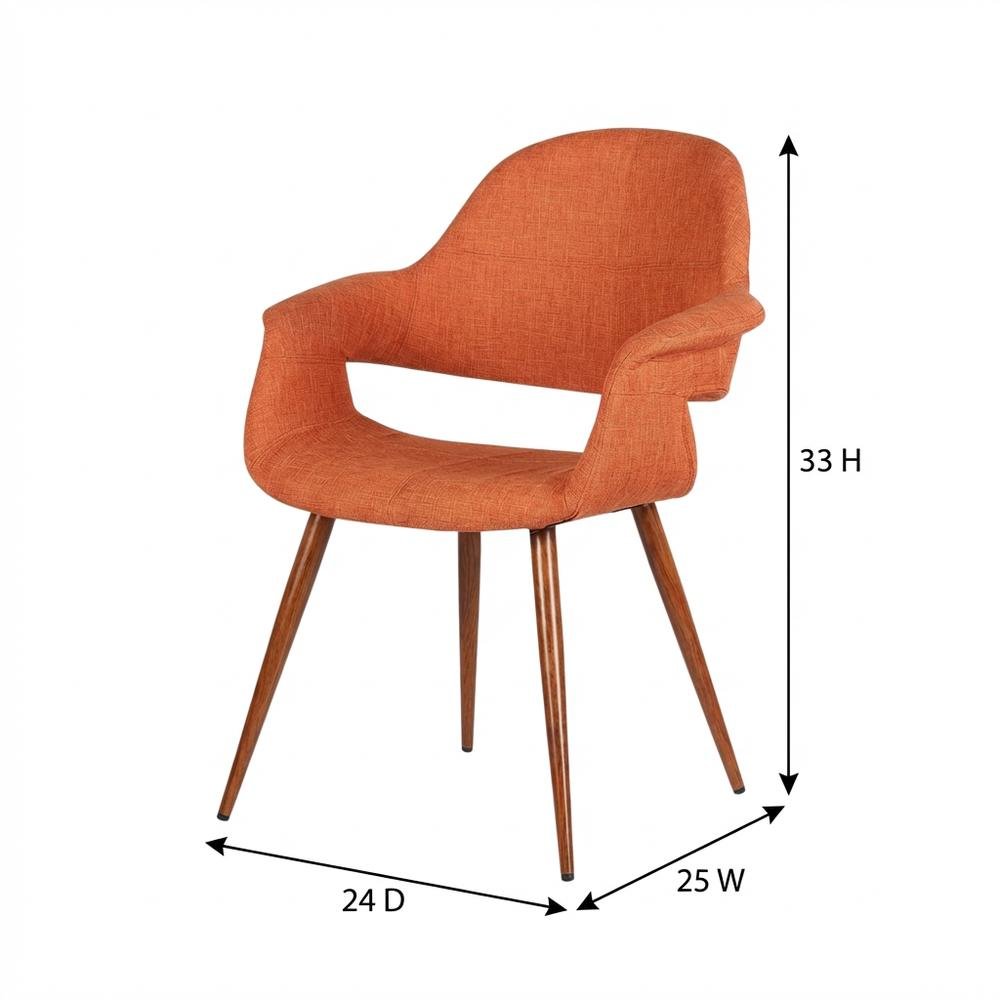Dining Chair in Walnut Finish with Orange Polyester Upholstery for Comfort