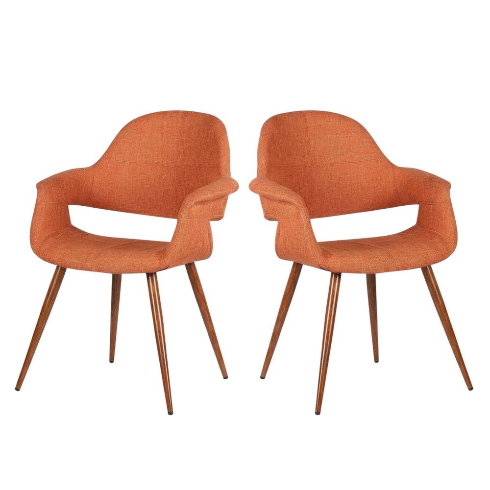 Dining Chair in Walnut Finish with Orange Polyester Upholstery for Comfort