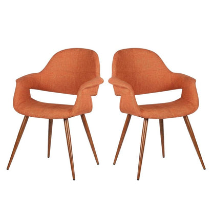Dining Chair in Walnut Finish with Orange Polyester Upholstery for Comfort