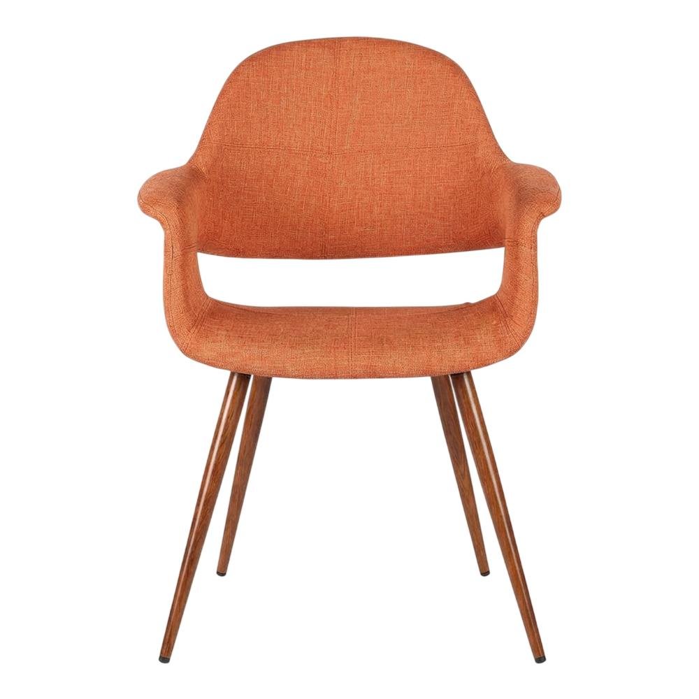 Dining Chair in Walnut Finish with Orange Polyester Upholstery for Comfort