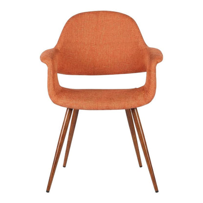 Dining Chair in Walnut Finish with Orange Polyester Upholstery for Comfort