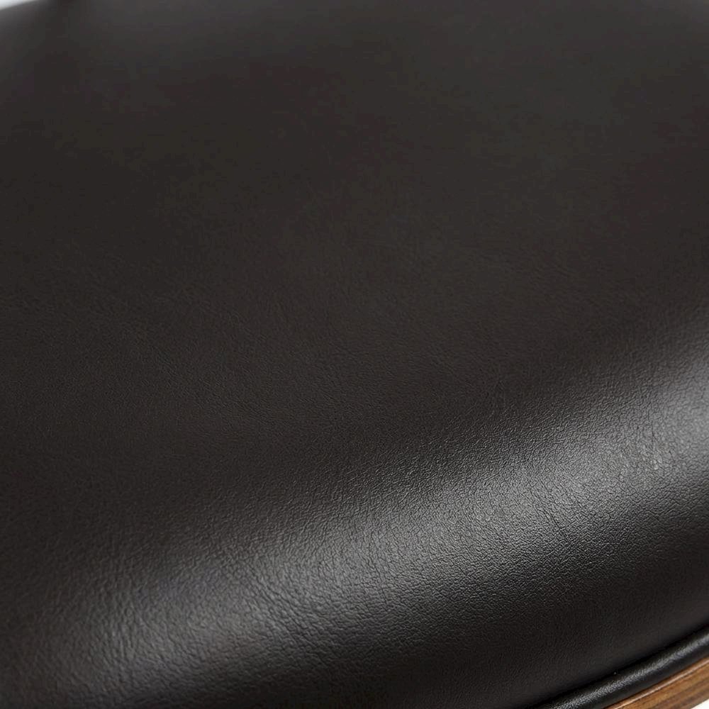 Mid-Century Brown Faux Leather Bar Height Stool with Walnut Wood Frame