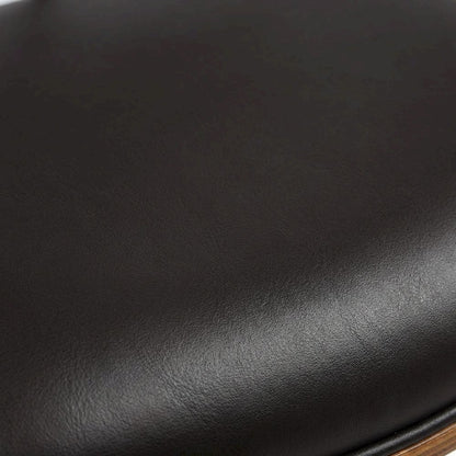 Mid-Century Brown Faux Leather Bar Height Stool with Walnut Wood Frame