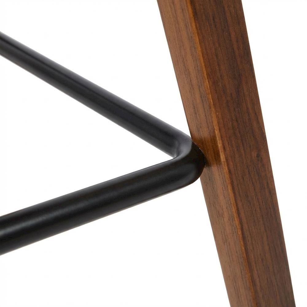 Mid-Century Brown Faux Leather Bar Height Stool with Walnut Wood Frame