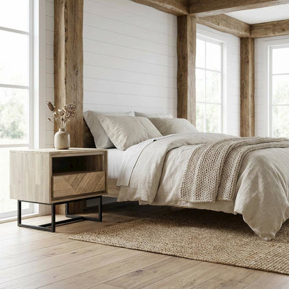Acacia Wood Nightstand with 1 Drawer for Bedroom Storage