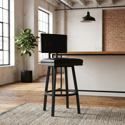 Black Counter Height Barstool with Faux Leather Seat and Powder Coated Finish