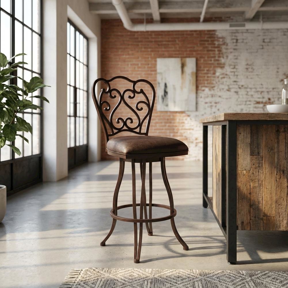 Counter Height Metal Swivel Barstool with Bandero Espresso Upholstery