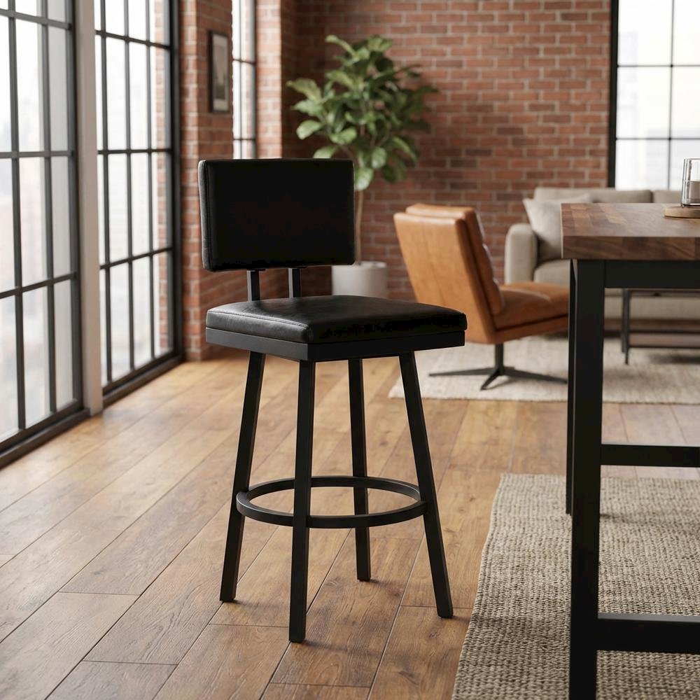 Black Counter Height Barstool with Faux Leather Seat and Powder Coated Finish