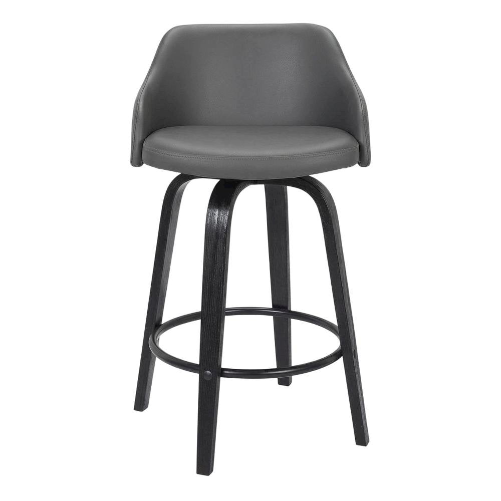Contemporary Black Wood Finish and Grey Faux Leather Swivel Barstool