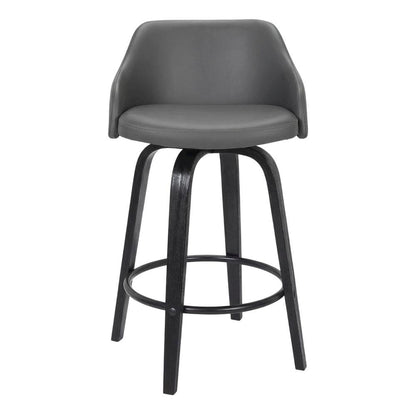 Contemporary Black Wood Finish and Grey Faux Leather Swivel Barstool