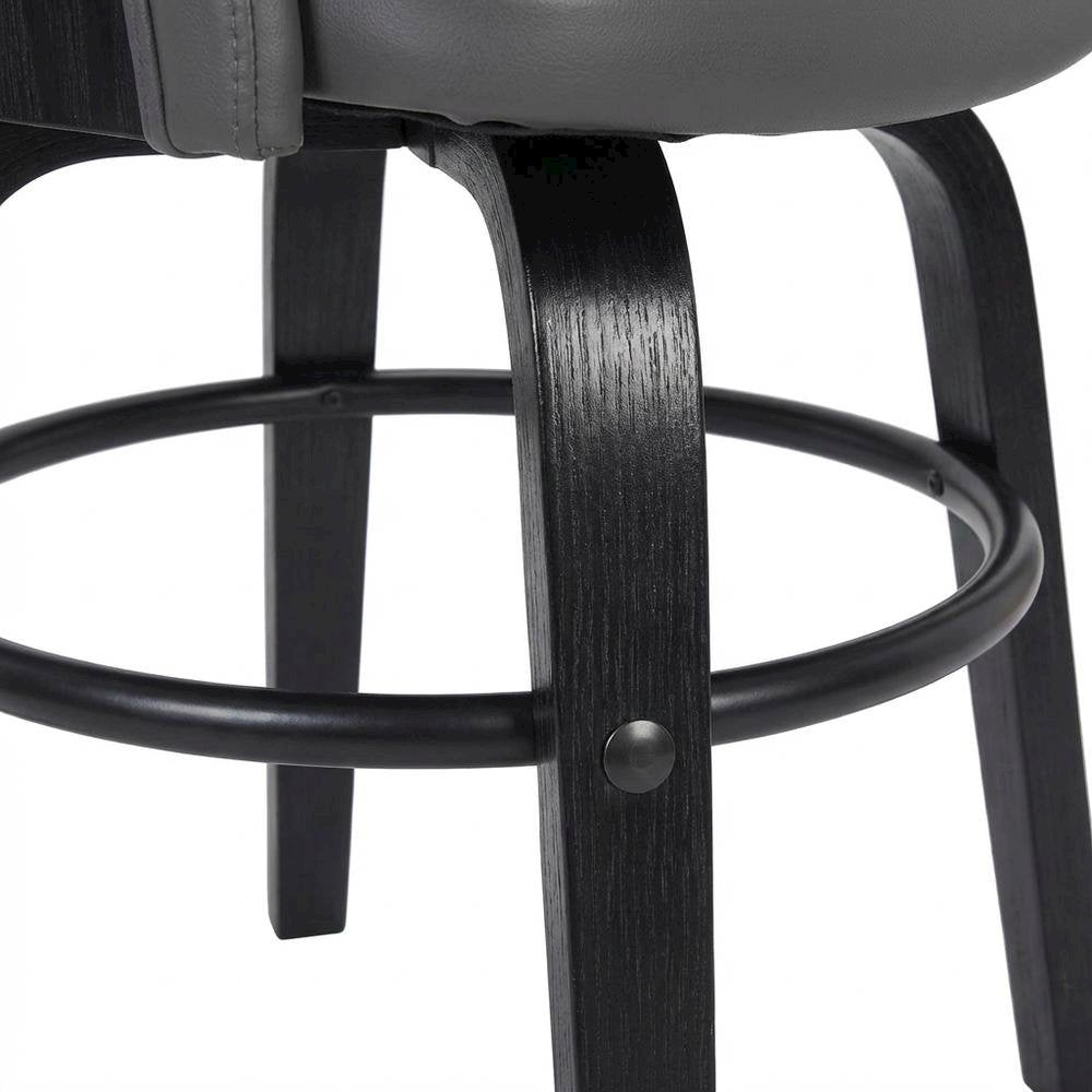 Contemporary Black Wood Finish and Grey Faux Leather Swivel Barstool